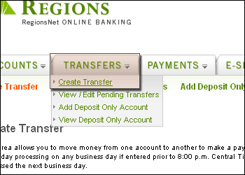 Creating A Single Transfer Regions Step 1 To Begin Your Transfer Place Mouse On Transfers At The Top Of Screen Then Click Create