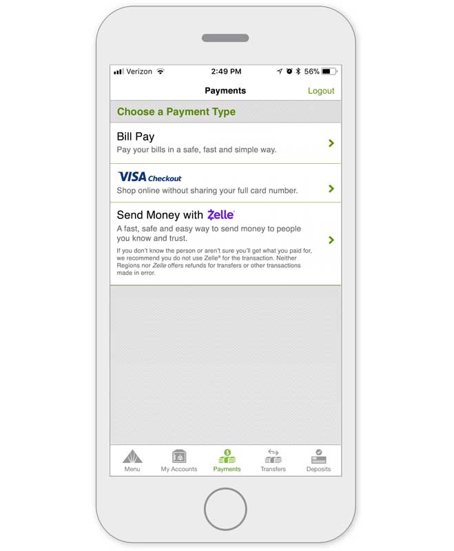 Zelle Payment Screen