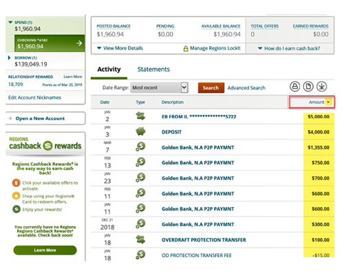 How To Sort Filter Transaction History In Regions Online Banking