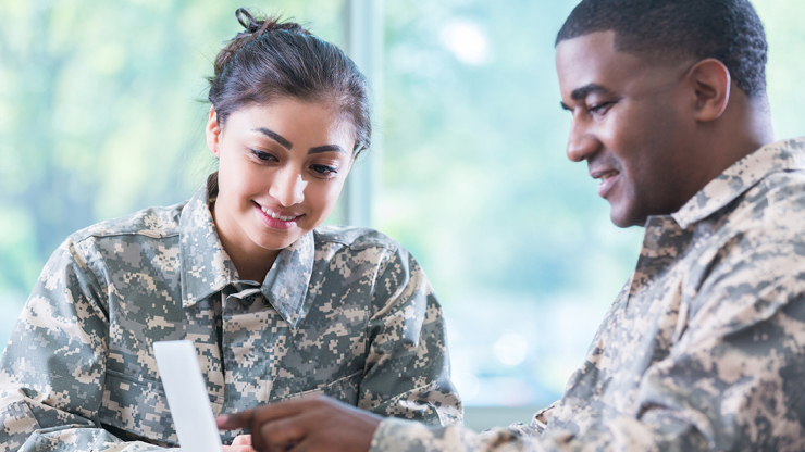 service members talking