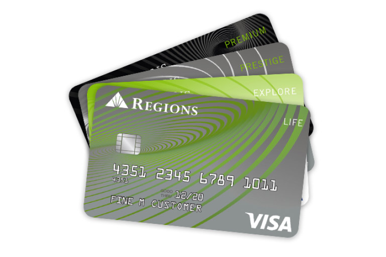 abanico de tarjetas de crédito Regions