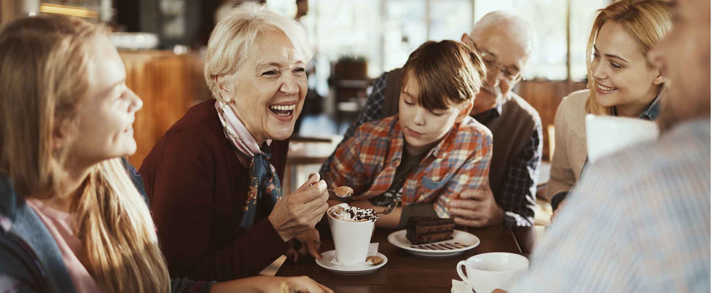 multi-generation family in a café