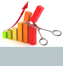 Scissors cutting bar graph