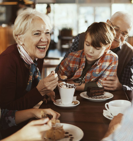 multi-generation family in a café